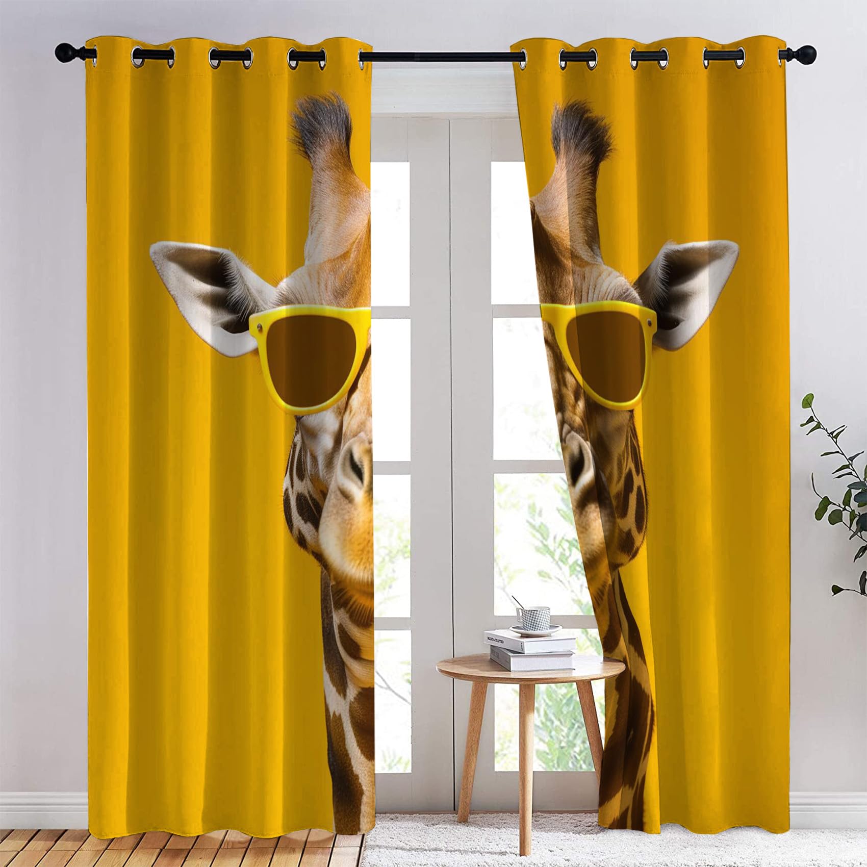 Giraffe Vorhänge, Verdunklungsvorhänge mit Muster Lustige Tiere, Vorhang Blickdicht mit Ösen, Gardinen für Wohnzimmer Schlafzimmer Kinderzimmer Deko 2er Set - 200x140 (H X B) (Wn-&237)