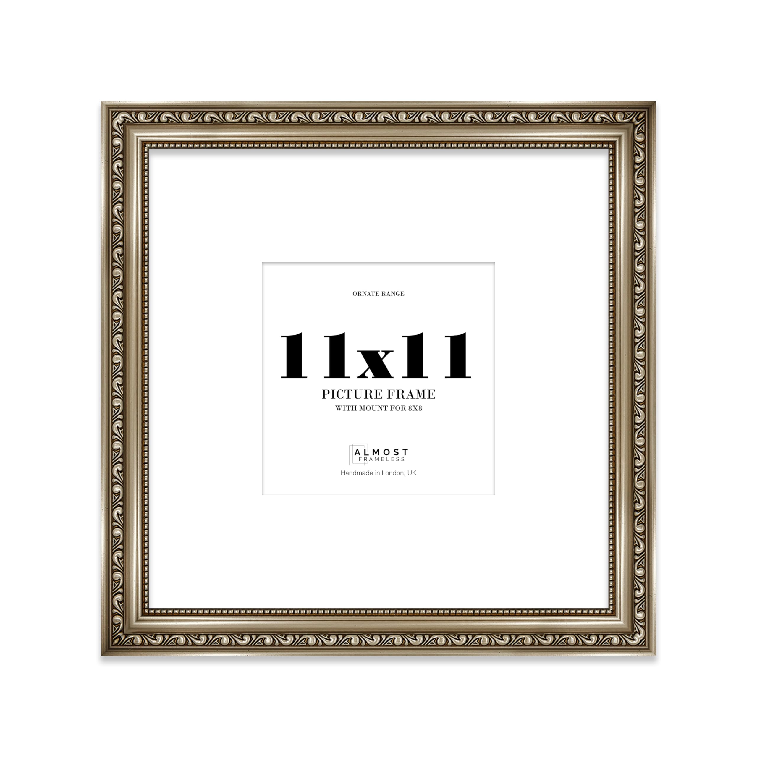 11x11 Gunmetal Ornate Photo Frame With White Mat For 8x8 Picture, Ready to Hang or Stand, 1 Pack โ image 1