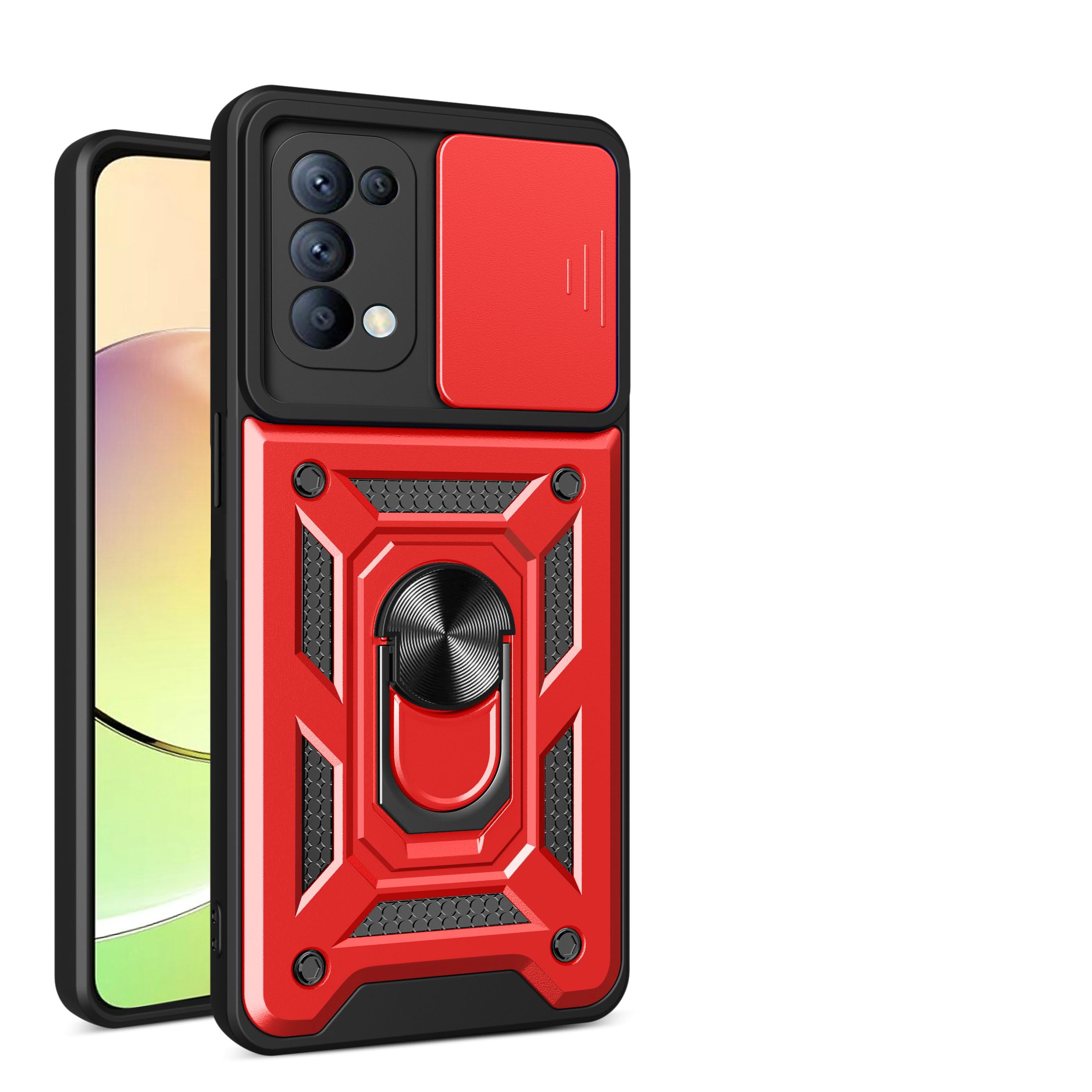 Compatible with Oppo Reno 5 5G Case Cover,with Slide Camera Lens Cover Compatible with Oppo Find X3 Lite 5G CPH2145 / Reno5 4G/5G CPH2145 CPH2159 Case Red
