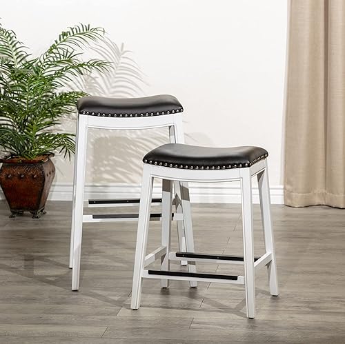 Miniatura 4 de DTY Indoor Living Durango - Taburete de silla de 30 pulgadas de altura de bar, color blanco, cuero negro