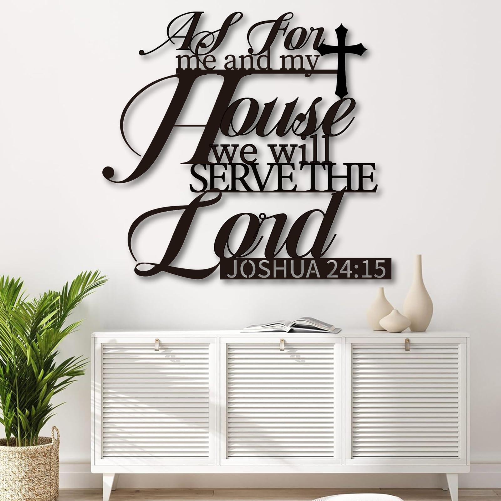As for Me and My House Wall Decor,for Me and My House Will Serve The Lord,Metal Bible Verse Joshua 24 15 Wall Decor for Living Room (Black, 28"x26",