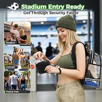 MATEIN CLASSIC TPU Clear Backpack Stadium Approved, Dual-Layer Clear Stadium Bag 12612 with RFID Wristlet Pouch, Thick Transparent Backpack with Insulated Can Sleeves for Game Day Sports Festival