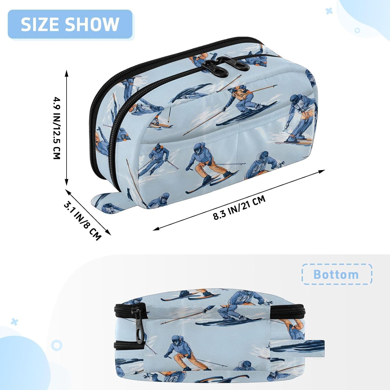 ALAZA Seamless Pattern Skiers Skiing Large Capacity Pencil Case, Aesthetic Stationery Organizer Bag with Clear PVC Window, High Capacity Pen Pouch with Dividers for School Office Travel image 3