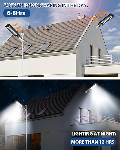 Miniatura 5 de Mokot Luz solar de calle de 800 W + 4 luces solares con sensor de movimiento para exteriores con control remoto para patio y calle
