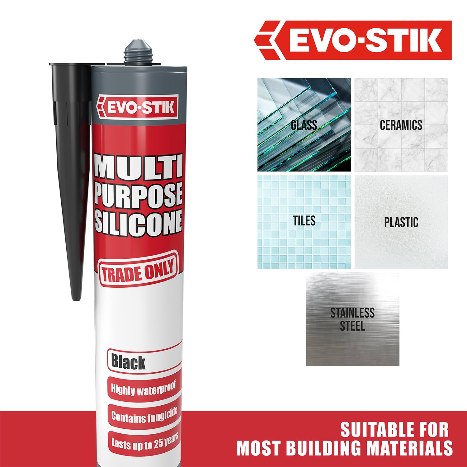 EVO-STIK Multipurpose Silicone Sealant Black - Waterproof & Mould Resistant - For Interior and Exterior Use — view 5
