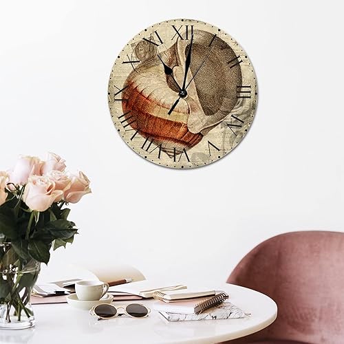 Miniatura 49 de ArogGeld Reloj de pared con diseño de estrella de mar antigua francesa, de cloruro de polivinilo, con números romanos, de 10 pulgadas, funciona