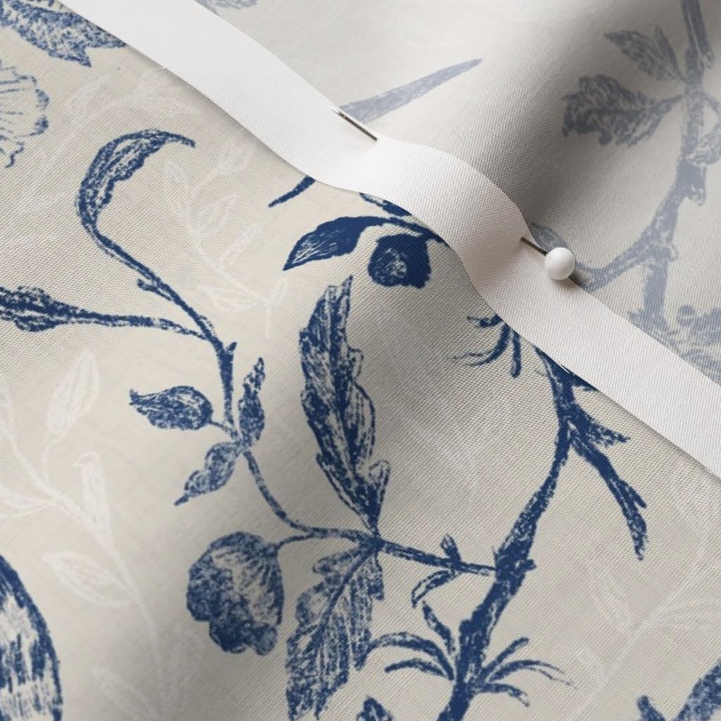 Spoonflower Fabric - Blue Floral Toile Chinoiserie Rococo French Country Vintage Birds Printed on Cotton Poplin Fabric by The Yard - Sewing Shirting Quilting Dresses Apparel Crafts