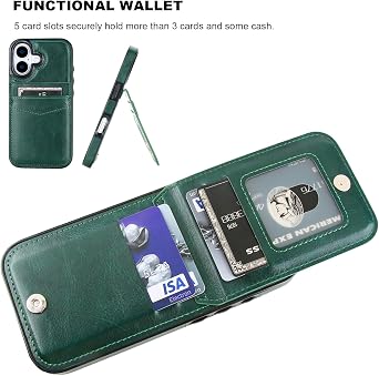 KIHUWEY for iPhone 17 Wallet Case Card Holder Kickstand, Dark Green