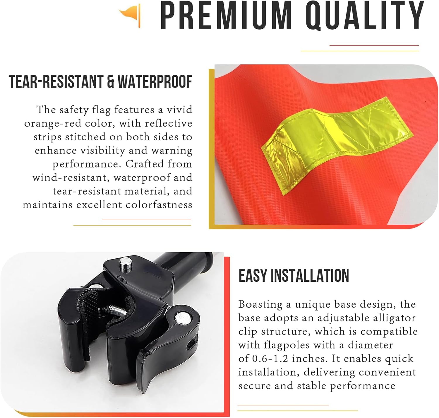 Wheelchairs Flag Orange Safety Flag with Reflective Strip and 5.3 Feet Retractable Flagpole, Wheelchairs Flags Holder, Bike Flag with Pole and Mount for Safety - Image 3