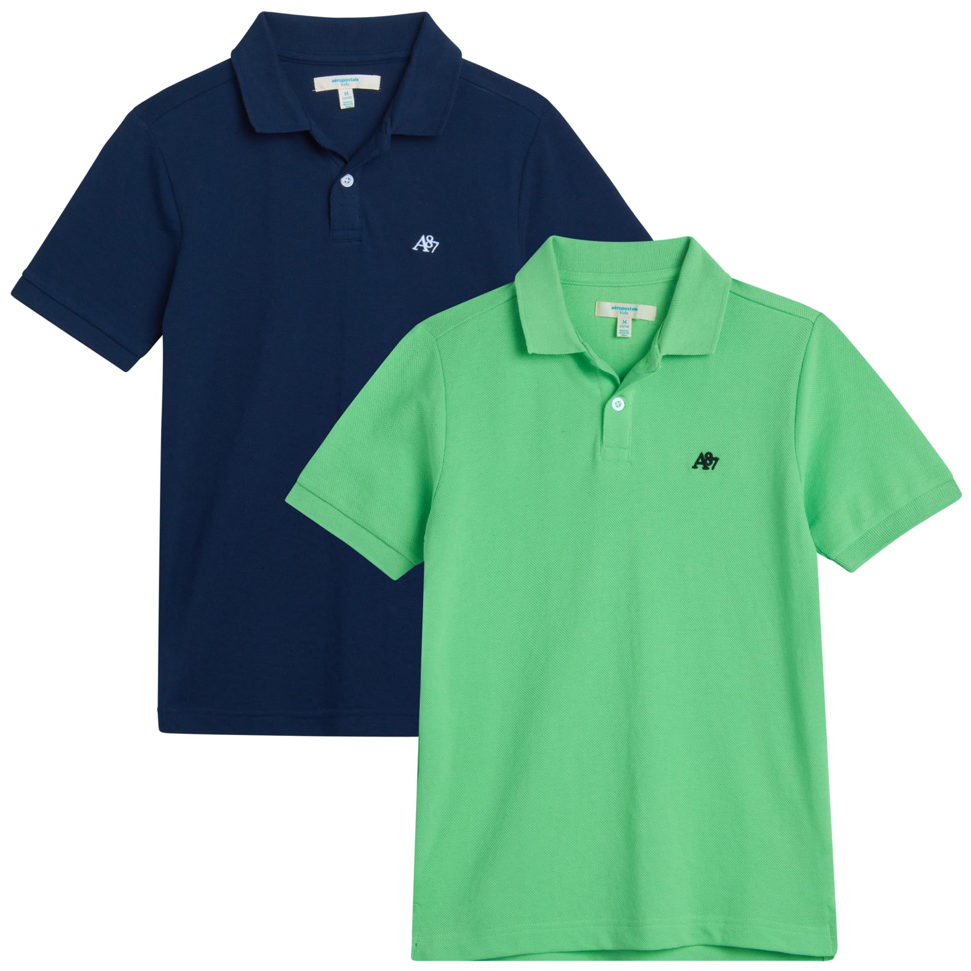 AEROPOSTALEBoys' Polo Shirt - 2 Pack Classic Fit Short Sleeve Pique Polo - Comfort Stretch Golf Shirt for Boys (8-16)