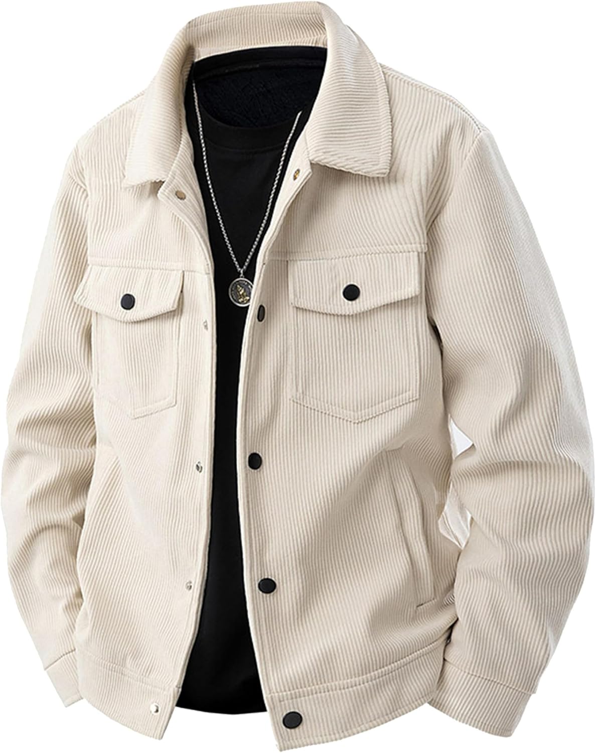 Men's Casual Corduroy Jackets Lightweight Button Up Jacket Collared Long Sleeve Shacket with Pockets
