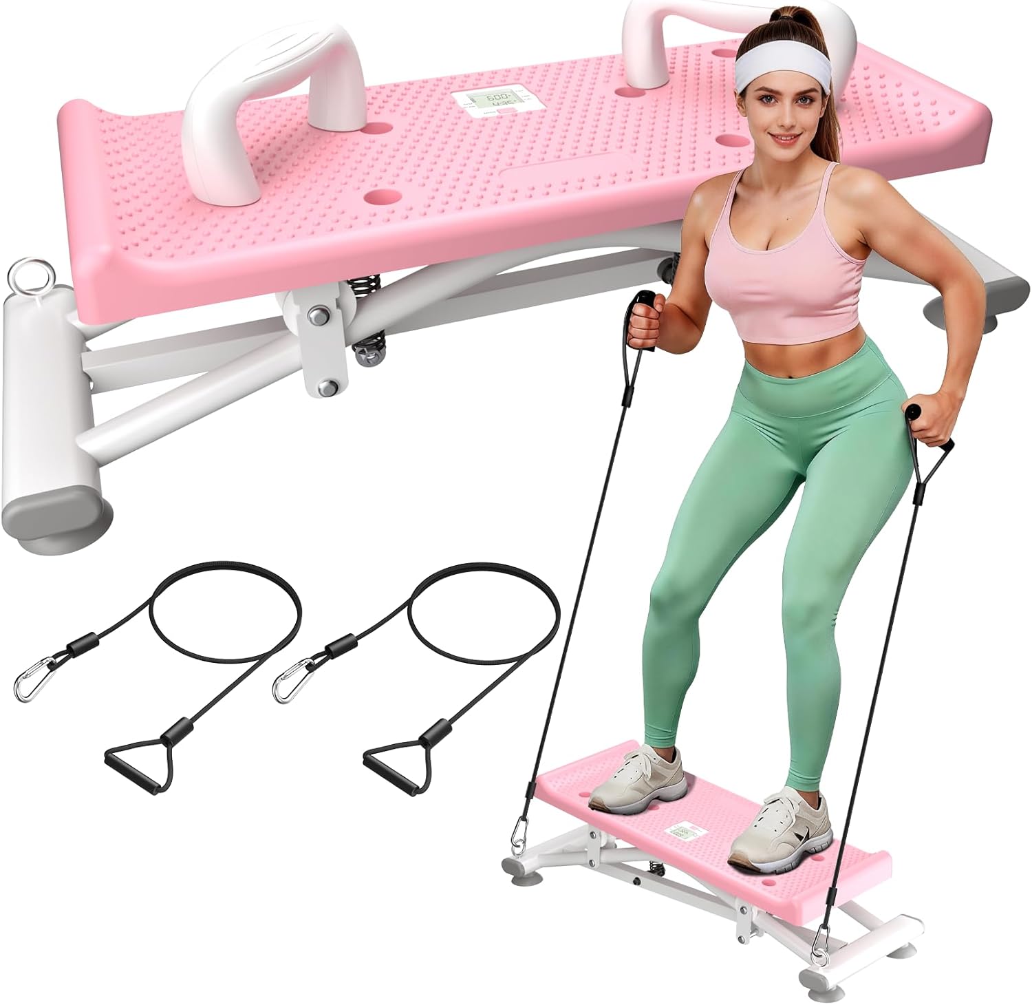 Balance Board with Resistance Bands, 300LBS Portable Ski Balancing Machine Exercise Equipment, Quiet Home Ski Simulator Trainer for Workout