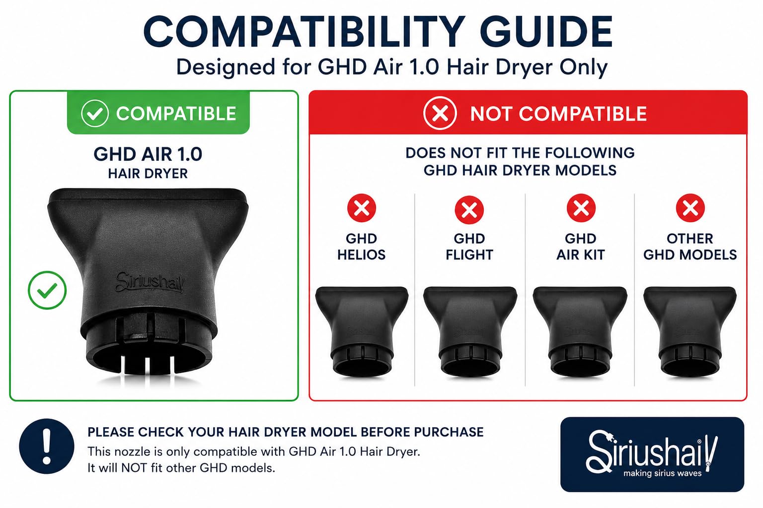 Accessorio per lo styling dell'ugello concentratore per asciugacapelli, compatibile solo con asciugacapelli GHD Air 1.0, nero