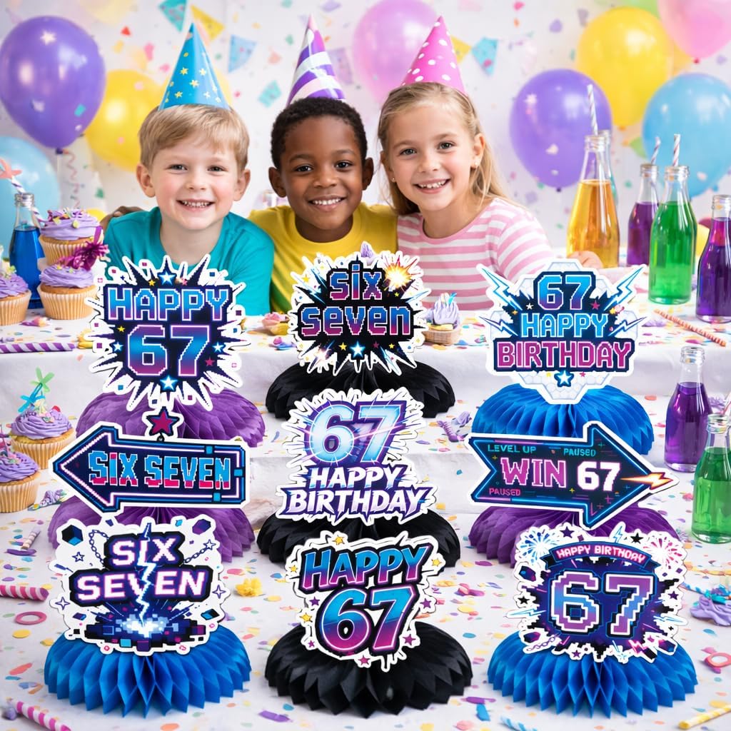 6 7 Birthday Party Decorations 67 Honeycomb Centerpieces Six Seven Meme Table Decorations, Funny 6 7 Party Decor for Kids Teens Adults, Table Centerpieces for 6 7 Theme Party image 4