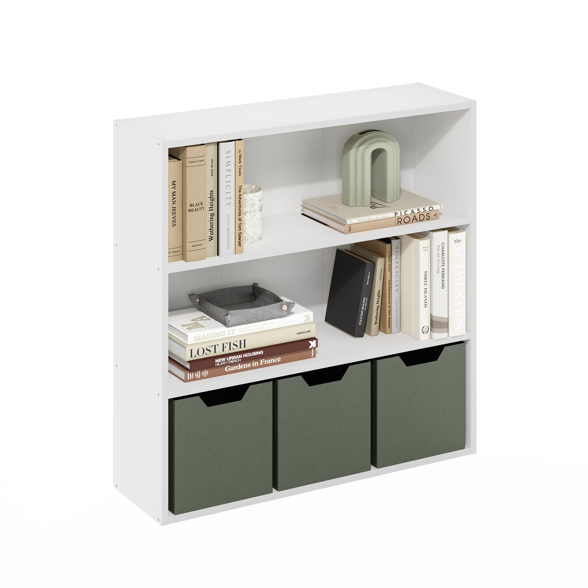 Furinno PASIR Libreria A 3 Ripiani, Libreria Con Ripiano Aperto, Per Soggiorno, Camera Da Letto, Ufficio Domestico, Bianco