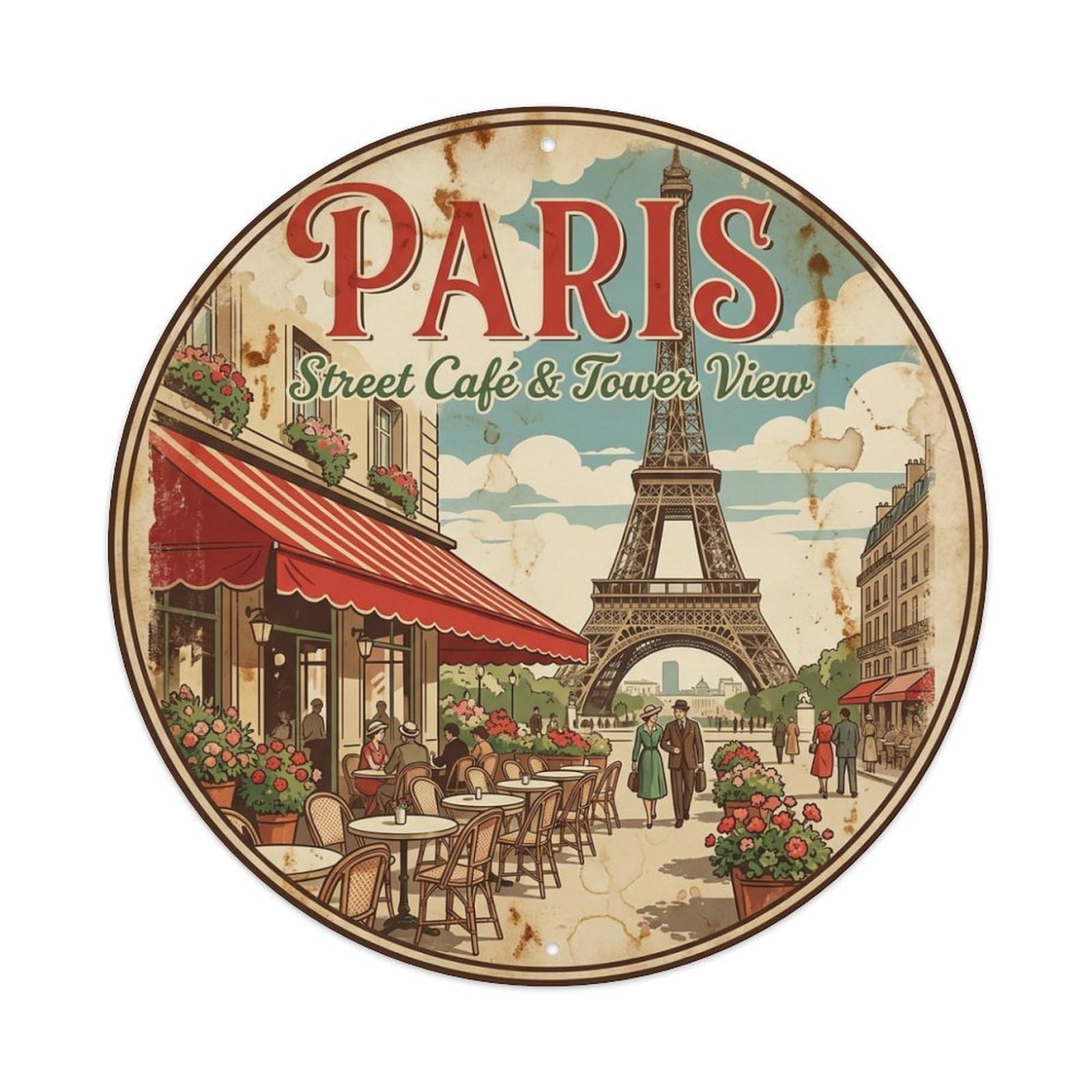 Olhnbad Style Cuisine Culture Street Cafe Eiffel Tower Paris Travel Metal Tin Sign