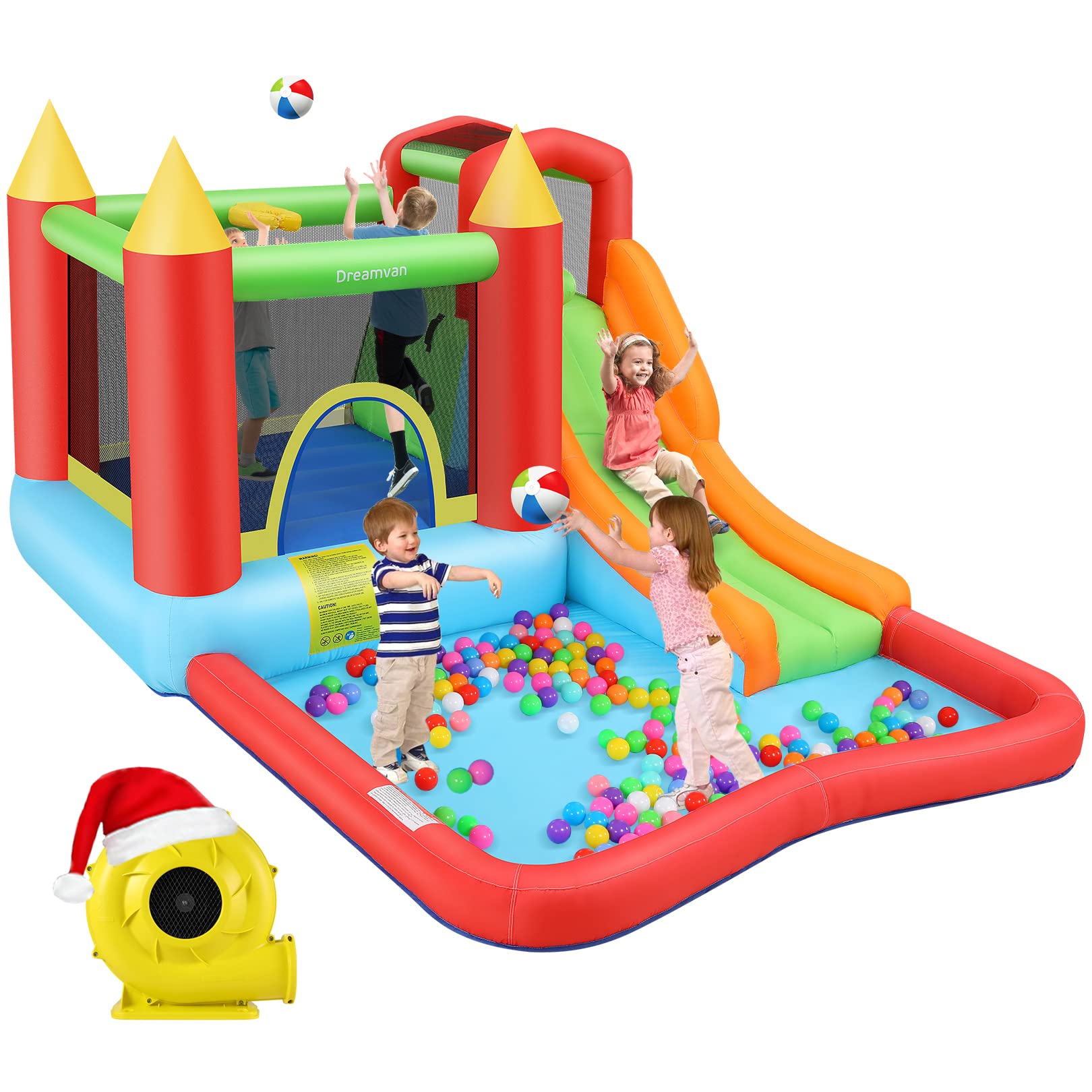 Inflatable Castle Bounce House with Slide |Bouncy House for Kids Indoor/Outdoor Inflatable Bouncer Castle,Includes GFCI Blower Stakes &Repair Kit Party Fun for Hours,Best gift for Kids Ages 3-10 Years