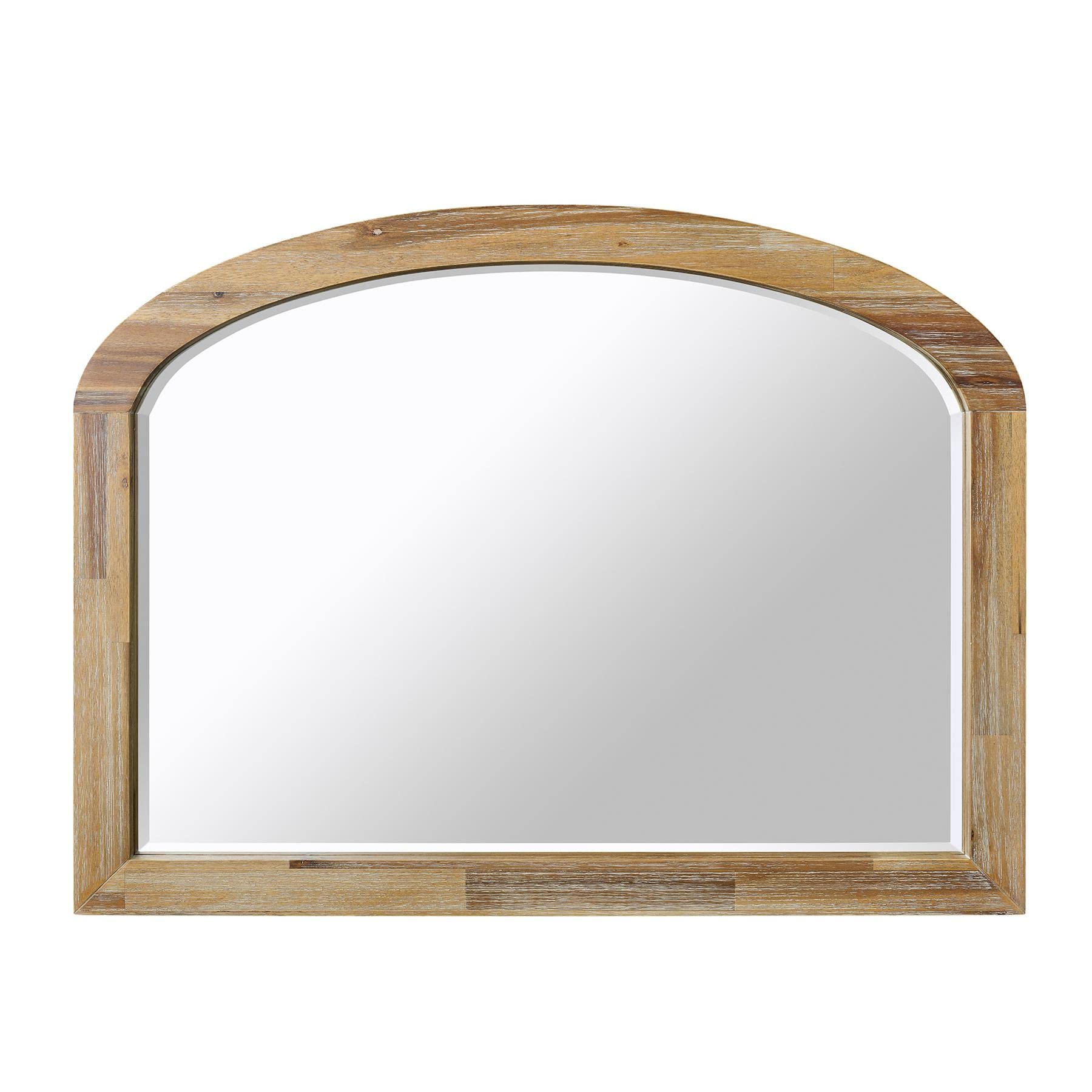 Rackhams Brown Florence Overmantle Arched Wall Mirror With Wooden Frame 100X75cm - Large - Limed Acacia,