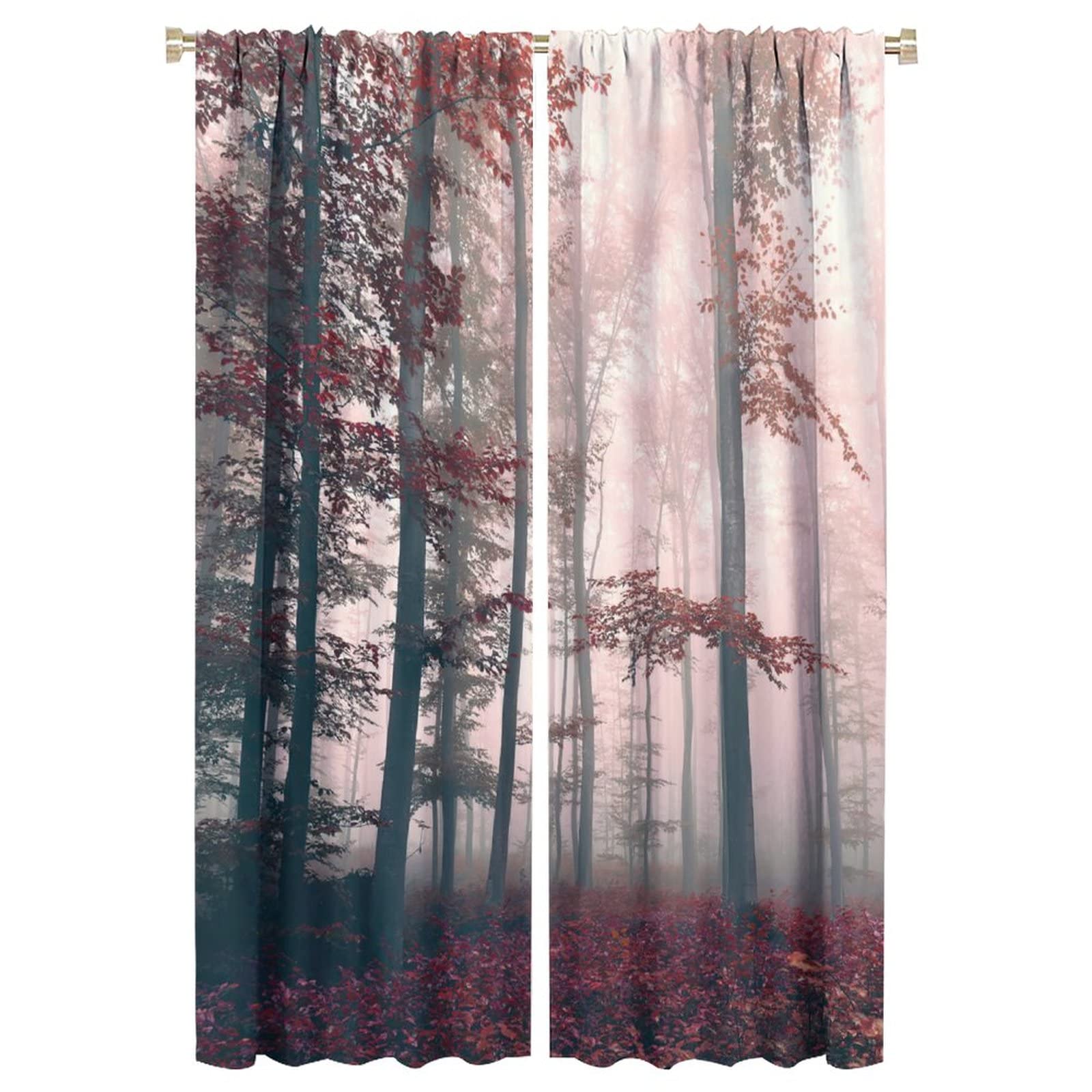 JESTRONRY Forest Blackout Curtains,Mystical Fantasy Woodland Under Heavy Fog Tall Trees Rod Pocket Window Drapes for Living Room Bedroom Kitchen Bathroom Home Decor,2 Panel Set W42xL63in