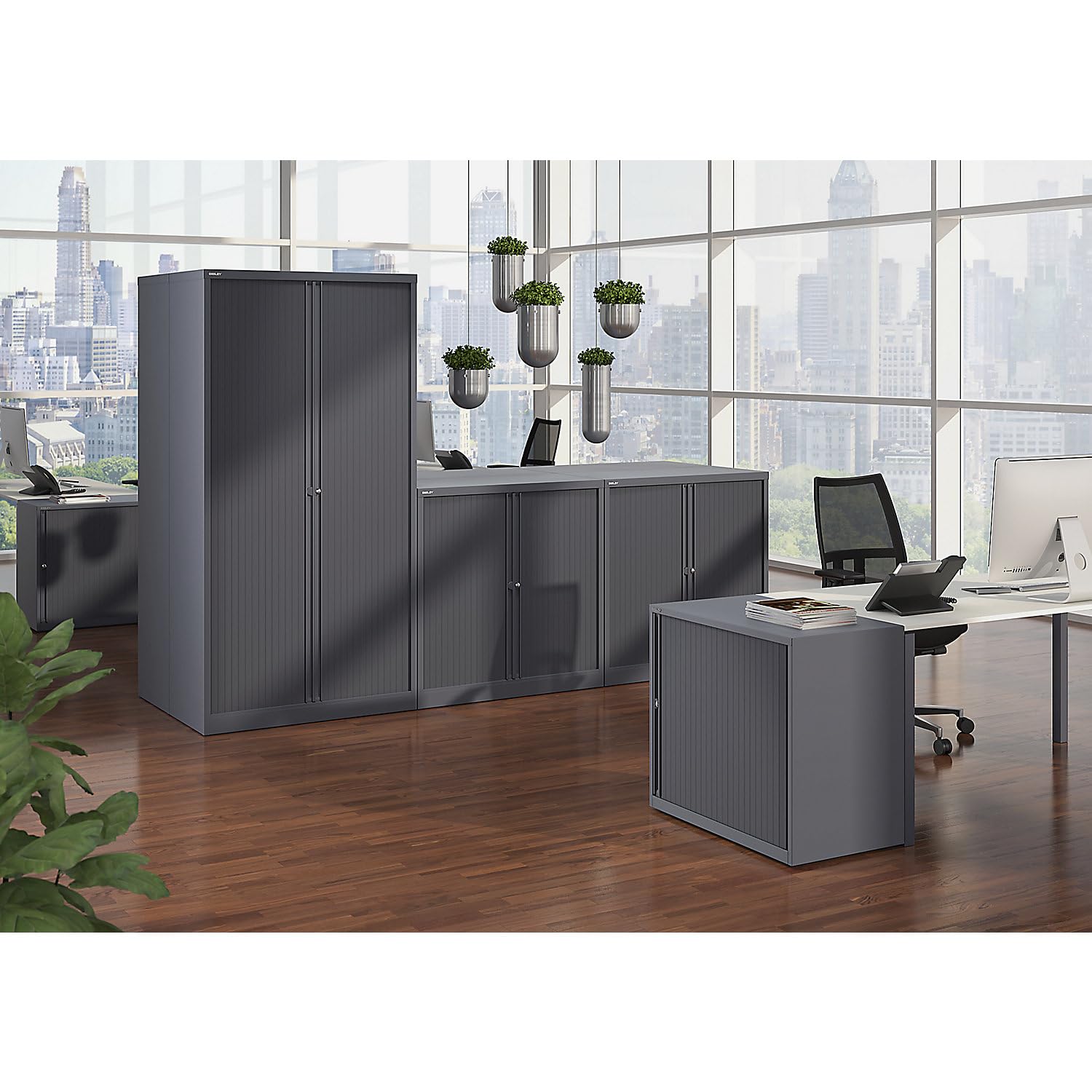 BISLEY Rollladenschrank Essentials mit 1 Fachboden für 2 Ordnerhöhen, Metall, Pww Rollladen/Korpus Verkehrsweiß, 47 x 100 x 100 cm
