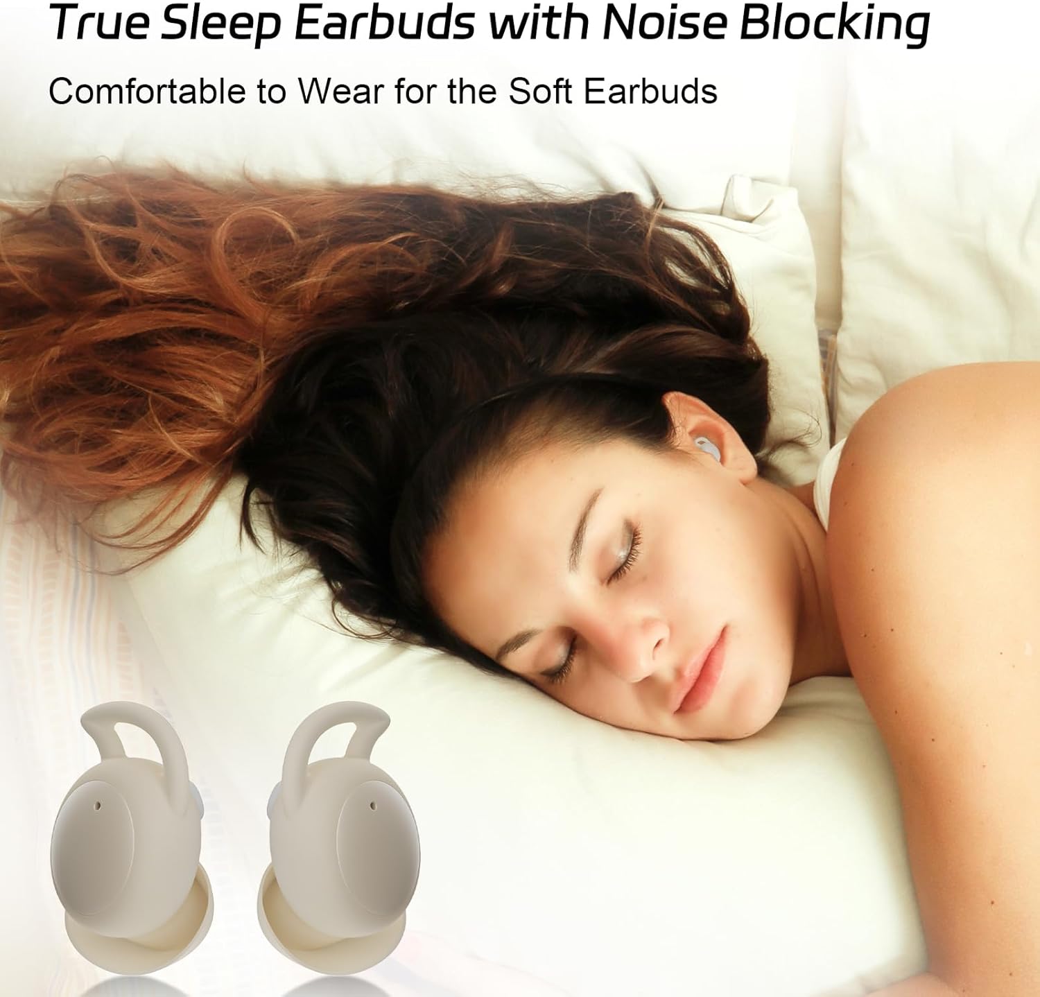 esonstyle Sleep Earbuds Sleep Headphones for Side Sleepers - Wireless Mini Noise Blocking Sleep Earphones, IPX6 Waterproof Bluetooth 5.4 Invisible Ear Buds for Work,Sleeping, Beige