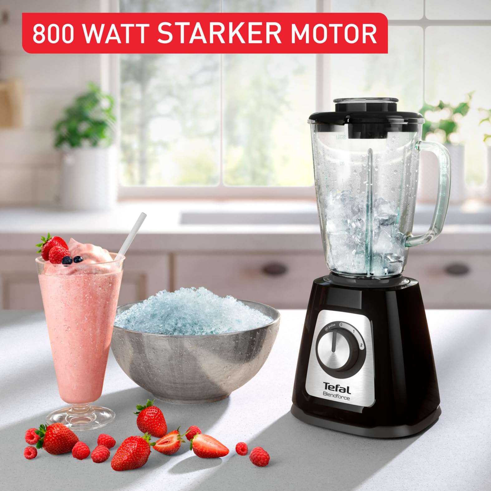 Tefal Blendforce 2 Standmixer, 800 Watt, Powelix-Technologie, stoßfester 1,75 L Behälter aus Thermosglas, Mixer mit Luftkühlsystem, einfache Reinigung, Behälter spülmaschinengeeignet, Schwarz, BL4358