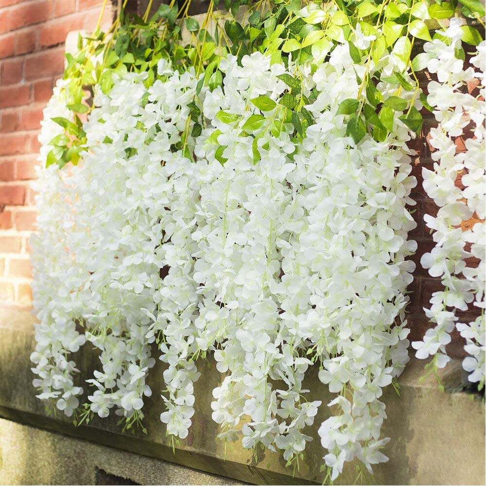 12 Uds. Guirnalda de Vid Seda Flores Artificiales glicina 45 Pulgadas, Guirnalda Colgante for Fiesta Boda, jardín, vegetación al Aire Libre