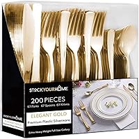 Vista 17 de Juego de cubiertos de plástico resistente (dorado) de 75 piezas, juego de cubiertos desechables, ideal para fiestas, bodas y catering, cubiertos