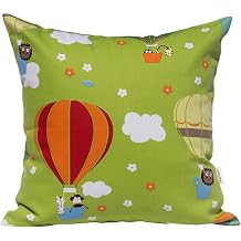 TangDepot Decorative Handmade Cotton Throw Pillow Covers/Pillow Shams, Sailing, Bike, Fire_Balloon Theme Cushion Cover - 22"x22", V06 Green Fire Balloon