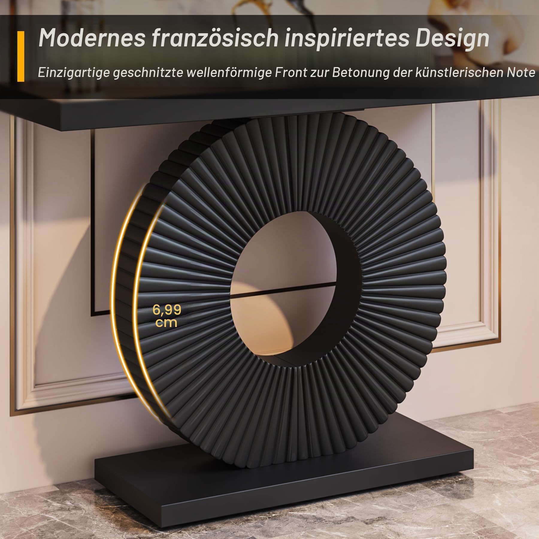 Tribesigns Schmaler Konsolentisch, Moderner Flurtisch mit eine runde, blumenförmige Basis,Eingangstisch, Sofatisch, Beistelltisch Holz für Wohnzimmer, 100 x 30 x 79 cm Schwarz