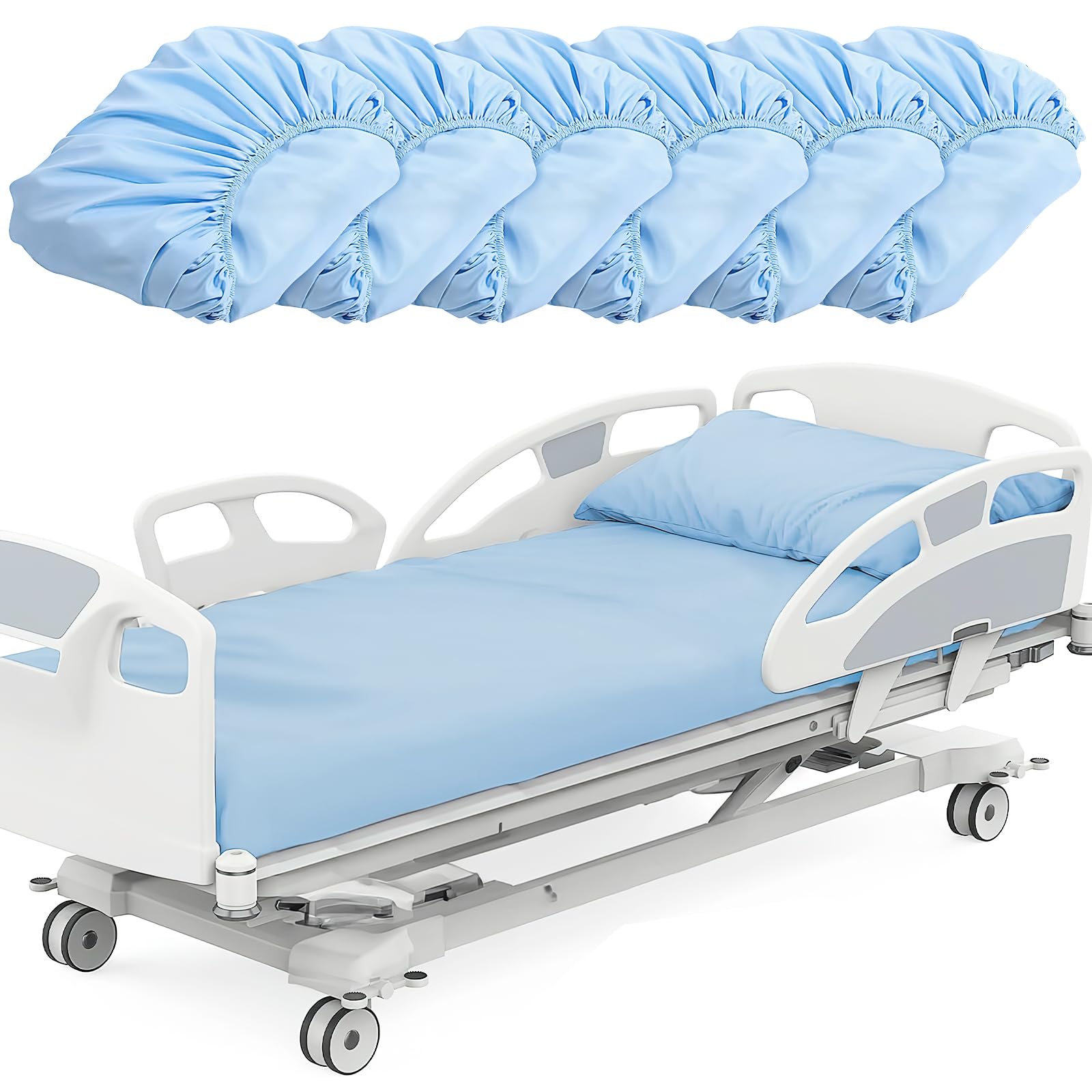 6 Pack Fitted Hospital Bed Sheets, 36'' X 84'' X 14'' Hospital Bed Sheets, Blue Soft Hospi...
