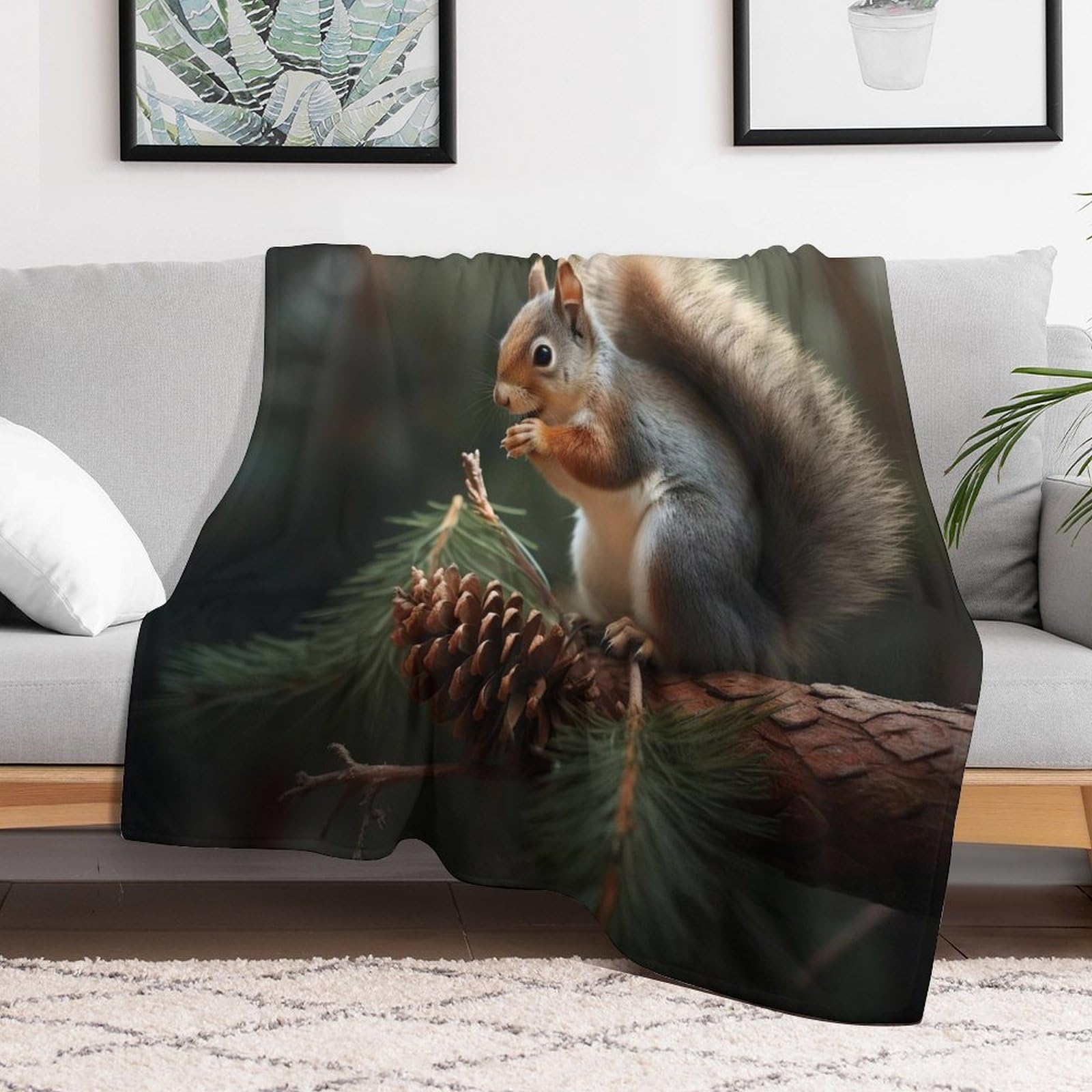 Flauschige Decke Eichhörnchen Flannel Fleecedecke 150×200cm für Sofa Couch Wohndecke