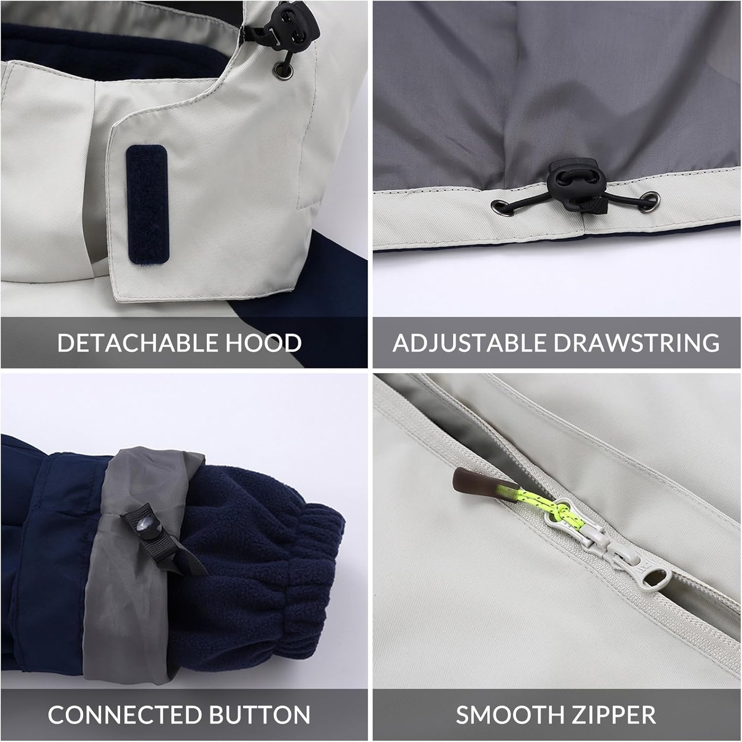Men's Custom 3 in 1 Ski Jacket, Waterproof Windproof Winter Snow Coat with Removable Warm Fleece Liner Hooded