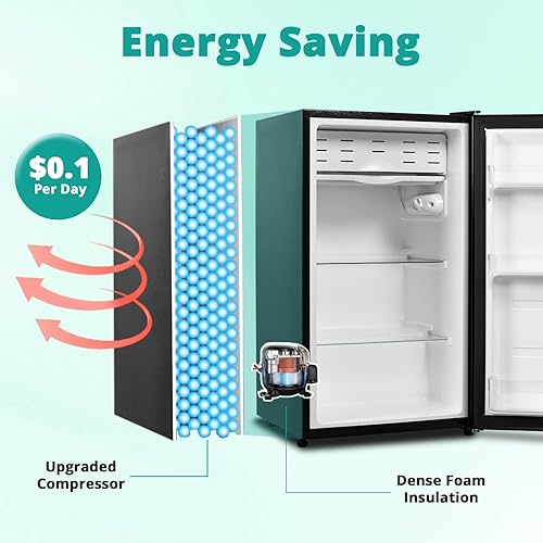 Miniatura 6 de Refrigerador pequeño de 3.2 pies cúbicos con una sola puerta, mini refrigerador para dormitorio, oficina, dormitorio, cocina, debajo de la encimera,