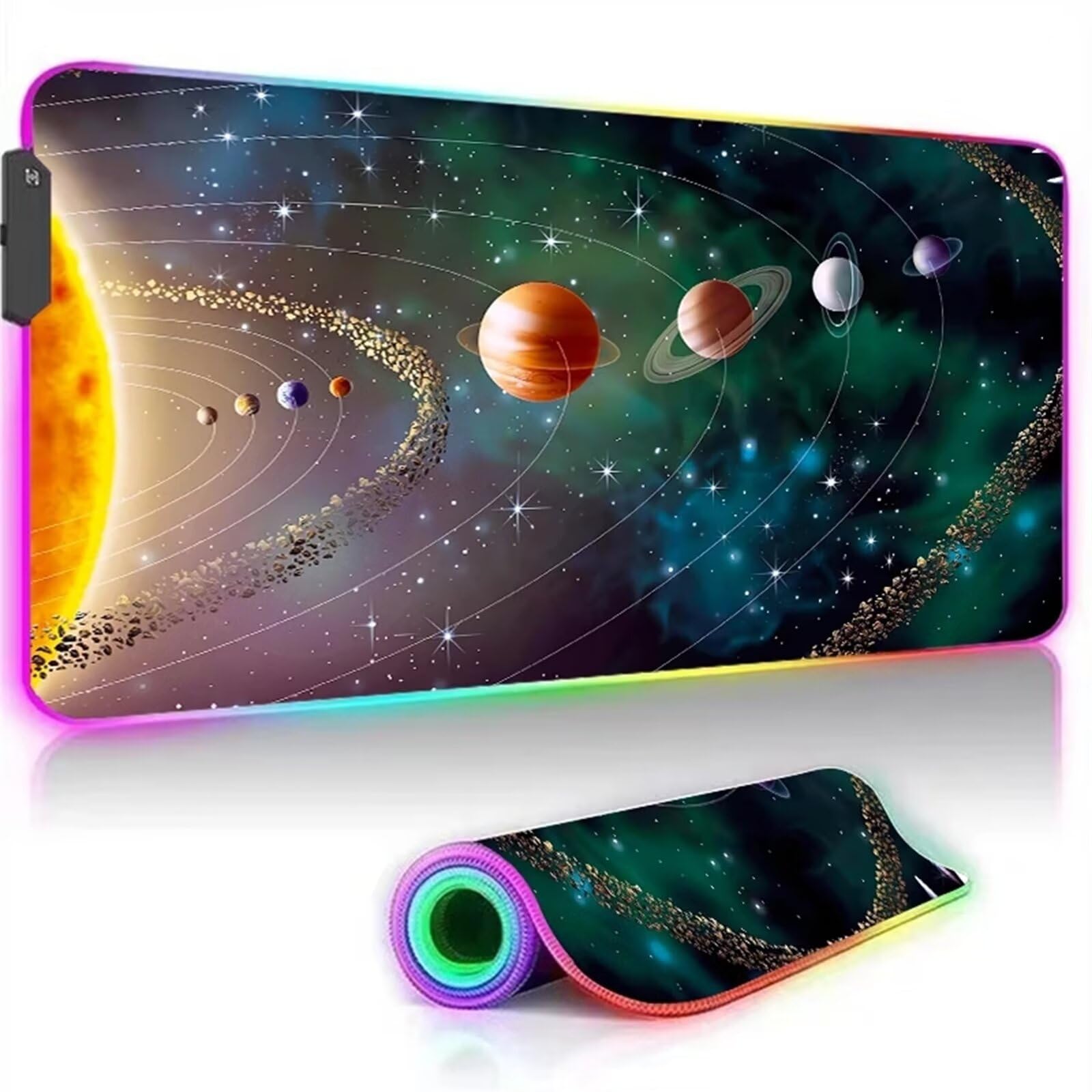Tappetino per Mouse RGB XXL Grande Tappetino per Mouse da Gioco LED Spazio 900x400x4mm con 14 Modalità di Illuminazione e Base in Gomma Antiscivolo per Giochi Lavoro e Studio
