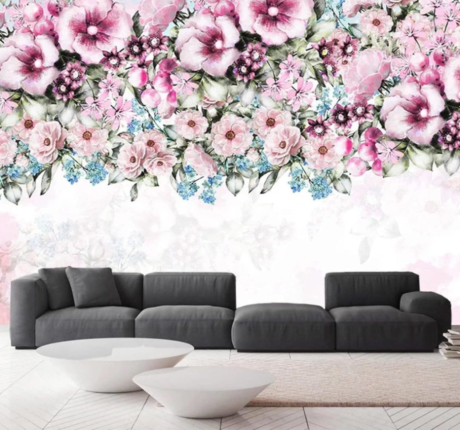 Wallpaper-3D-Xlm 350Cm×256Cm(B×H) Three Dimensional Beautiful Pastoral Pink Flowers 3D Wallpaper Easy Install Feature Office Living Room Sofa Bedroom Tv Background Wall Decoration-350Cm×256Cm