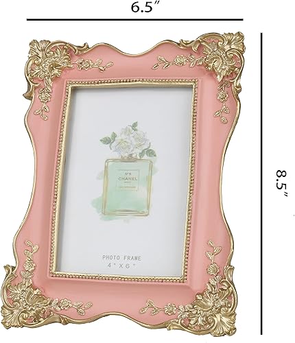Miniatura 4 de Kaolituis Marco de fotos vintage de 4 x 6 pulgadas con ribete dorado, marco de fotos antiguo para colgar en la pared con parte frontal de vidrio