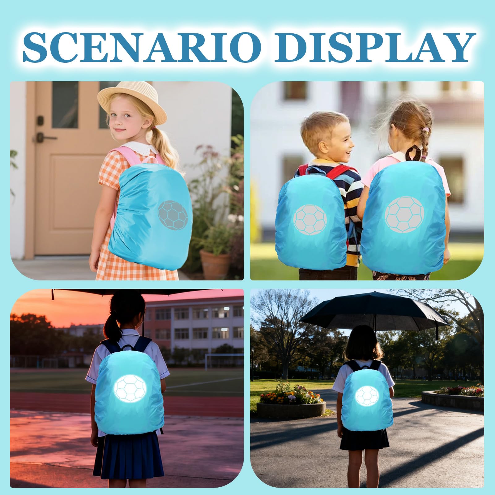 Zaino per la Scuola, parapioggia, Copri per Casco Bici Impermeabile, Zaino Step by Step, Copertura Riflettente per Zaino