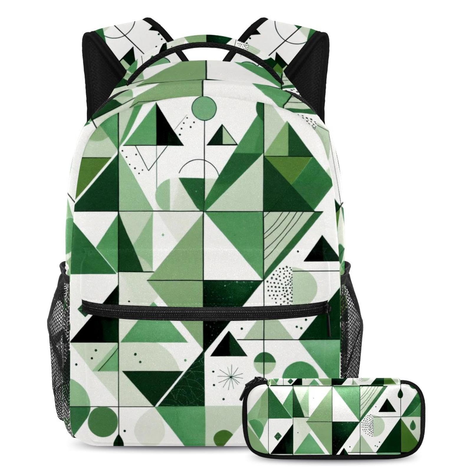 Cartables de grande capacité (lot de 2) avec trousse, motifs géométriques pour ados - 7