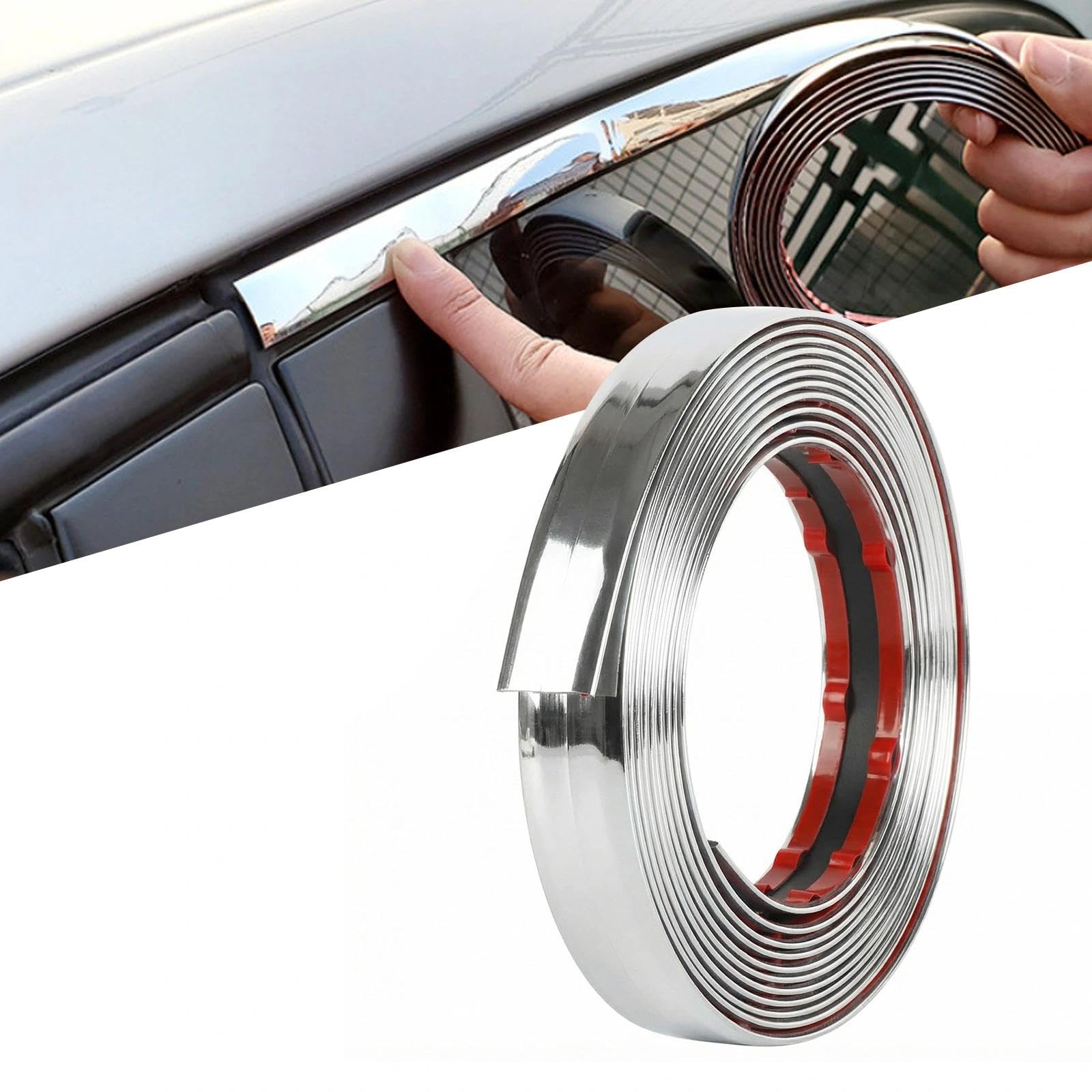 Striscia Adesiva Cromata 20mm x 5m PVC Autoadesivo Argento Brillante per Auto Finestrini Porte