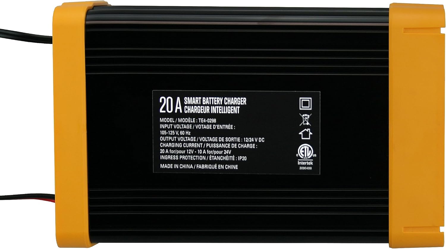 Bottom label of Banshee TE4-0298 charger showing model, input, output, and charging current specifications