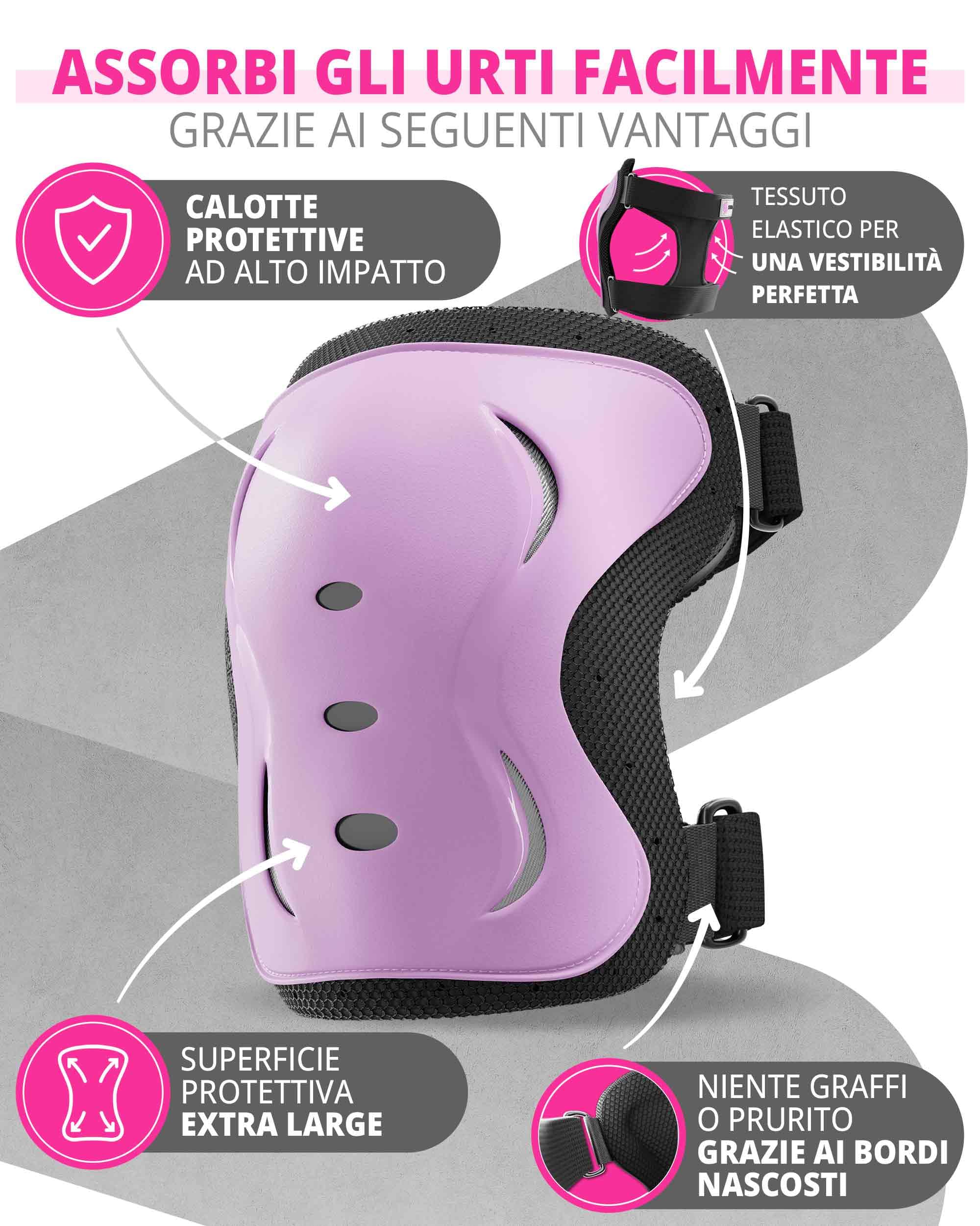 SKATEWIZ Ginocchiere Bambini - Pattini a Rotelle - Protezione Bambina - Protezioni Skateboard Bambino, BMX, Roller, Bicicletta - IMPACT Taglia M Rosa Nero