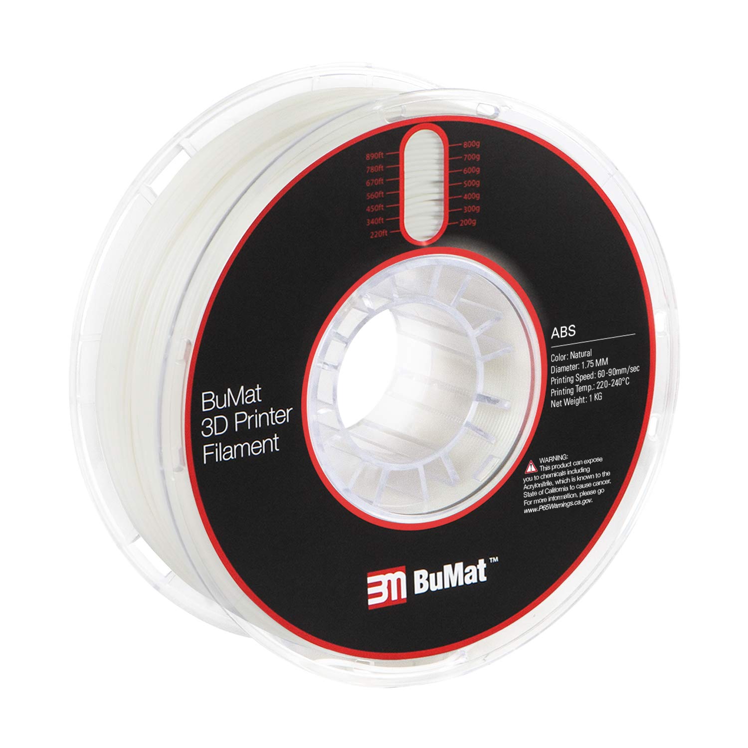 ABS 3D Printer Filament, 1.75mm (Clear), 1kg Spool (2.2lbs), Guaranteed Fresh, Dimensional Accuracy +/- 0.02mm, Tangle-Free, Fits Most FDM Printers [Risk-Free]