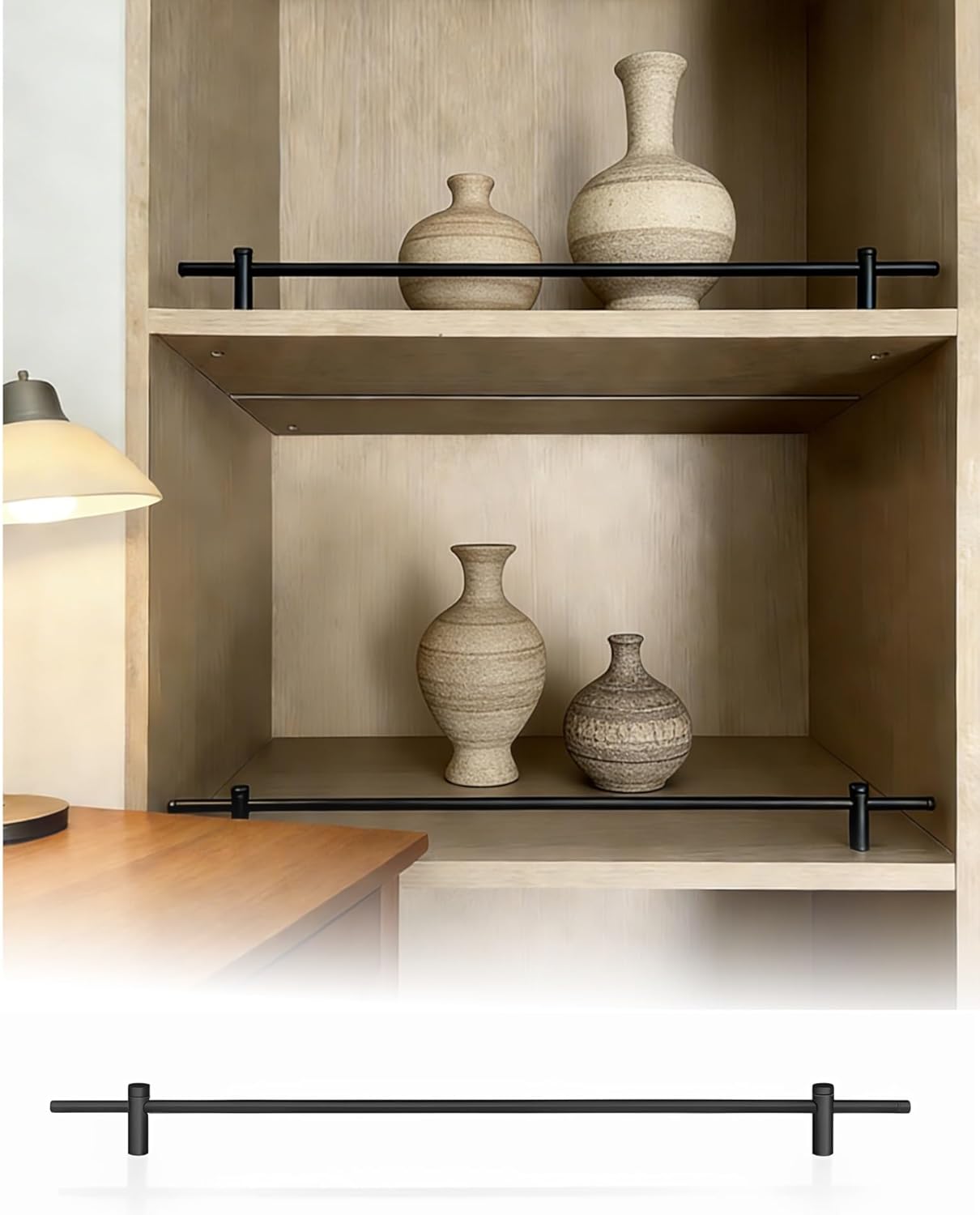 Metal Shelf Guard Rail Decorative, 38 36 30 28 24 20 16 14 12 10 8 Inch Anti-Fall Fence Set Enclosure for Shoe Racks/Bookshelf, Display Enhancer(Black,22"/56cm)