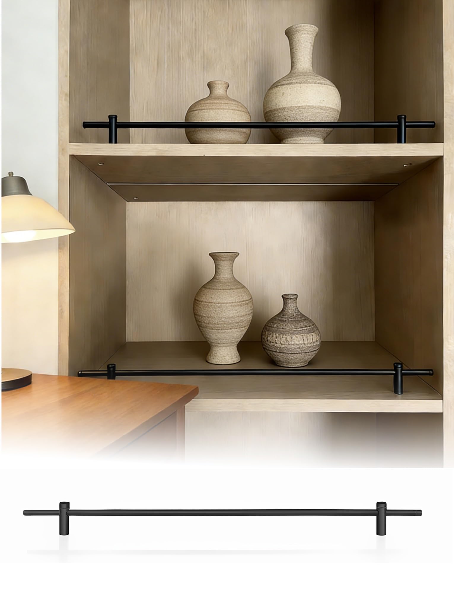 Schwarzes Metall-Regalschutzgitter-Set, 61 cm (24 Zoll) hoch, Absturzsicherung für Schuhregale und Bücherregale, dekorative Umrandung, vielseitige Präsentationshilfe, erhältlich in verschied
