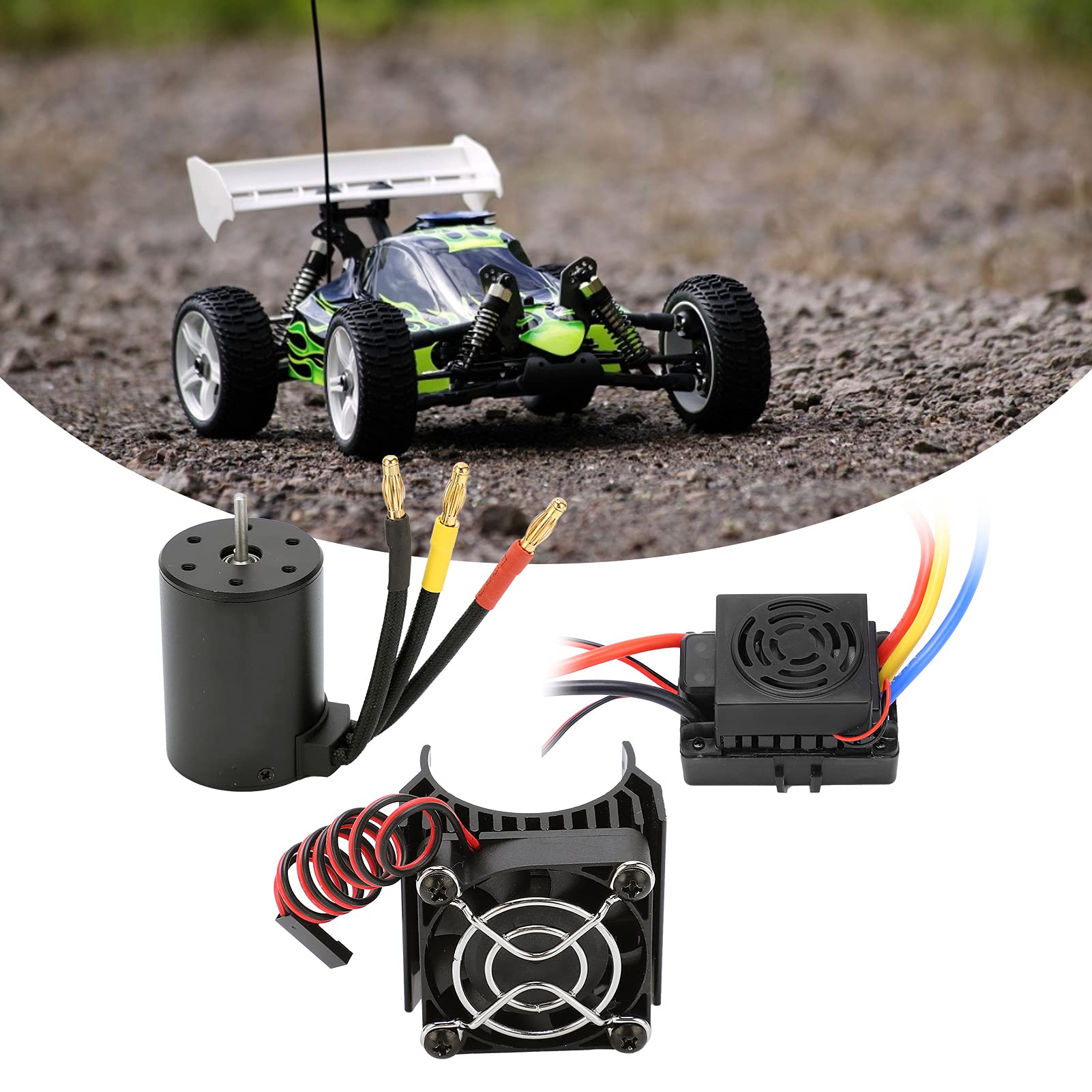 3650 3100KV Wasserdichter Brushless - Motor mit 4 Polen, 60A ESC und Kühlkörper - Set, für 1/10 RC - Auto, Aluminium - Kühlkörper, 900 W, 2–3S LiPo - kompatibel