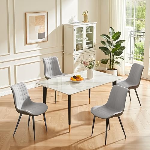 Miniatura 8 de Dining Chairs for Room, Table & Seating Chair Sets Kitchen - Modern Wave Pattern Upholstered Armless PU Leather Dining Chairs with Metal Legs, Set