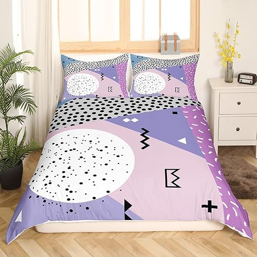 Miniatura 3 de Manfei Memphis - Juego de funda de edredón tamaño matrimonial, juego de ropa de cama retro geométrico abstracto de 3 piezas para decoración de