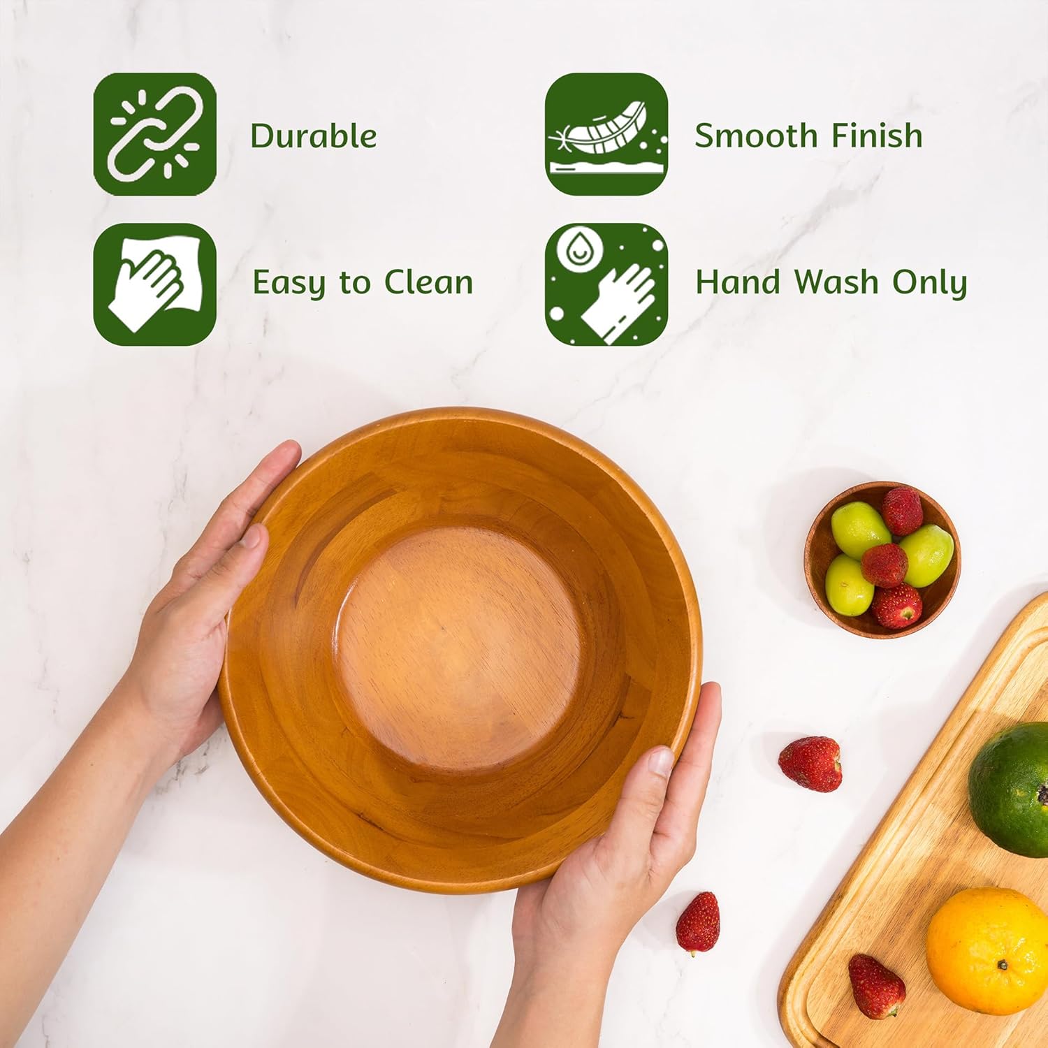VieWood Wooden Salad Bowls, Set of 2 Wood Bowls for Serving Food, Salad, Dessert, Home Decor, Food Safe - Lightweight, Sturdy & Durable (10.5'' Diameter & 3.5'' Height)
