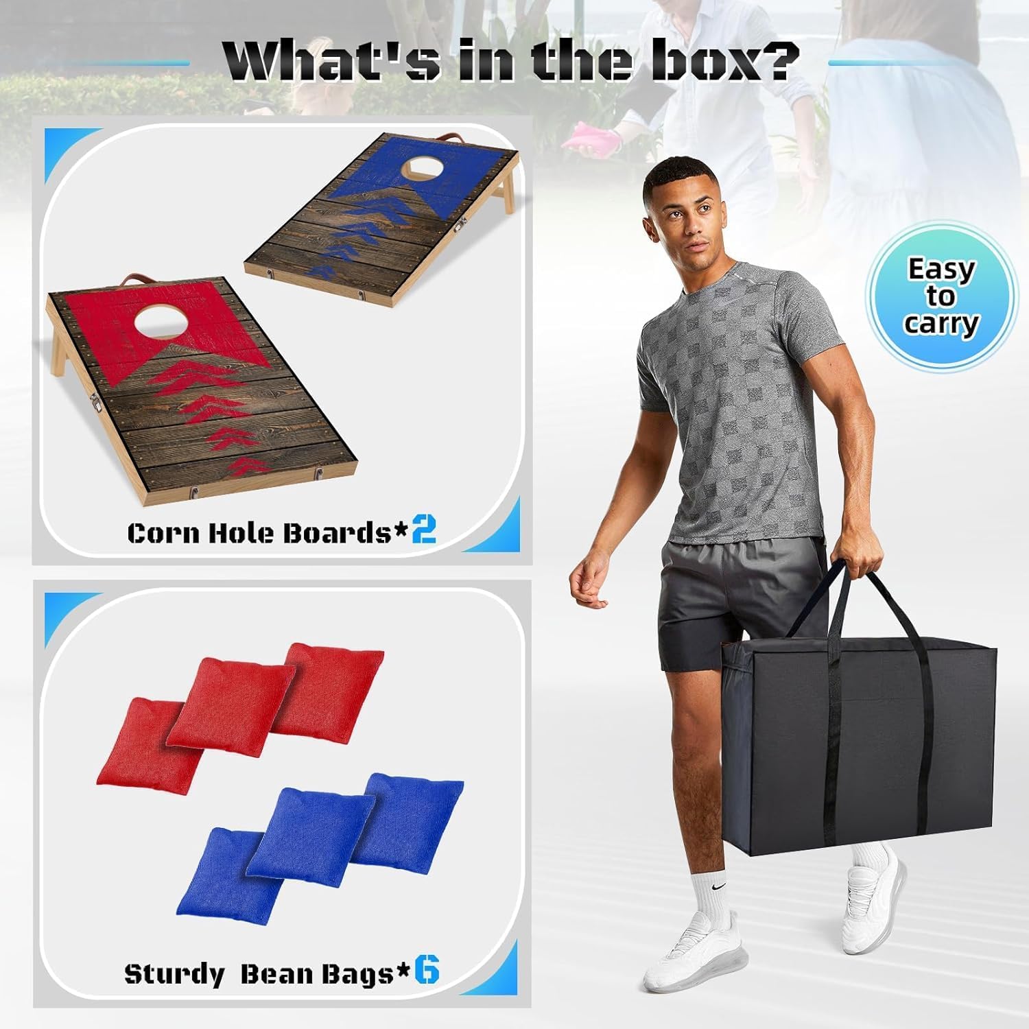 NZQXJXZ Cornhole Jeu Complet Pliable Sac Cornhole pour l'extérieur Jeux Extérieurs avec 6 Sacs de Haricots et Sac de Transport pour Les Enfants, Le Jardin, la Pelouse